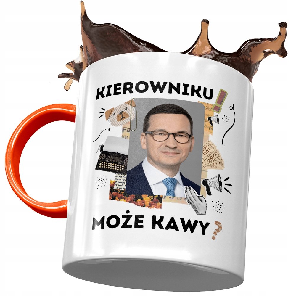 Kubek Pomarańczowy Mateusz Morawiecki Na Prezent z Nadrukiem ze Zdjęciem + Opakowanie na prezent (wzór 03)