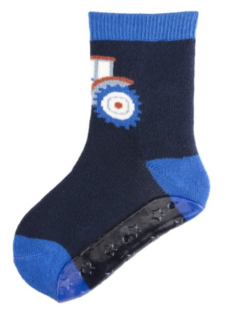 skarpetki antypoślizgowe z silikonową podeszwą ocieplenie frotte Sterntaler SOFT granatowe traktor [rozmiar stopy: 23/24]