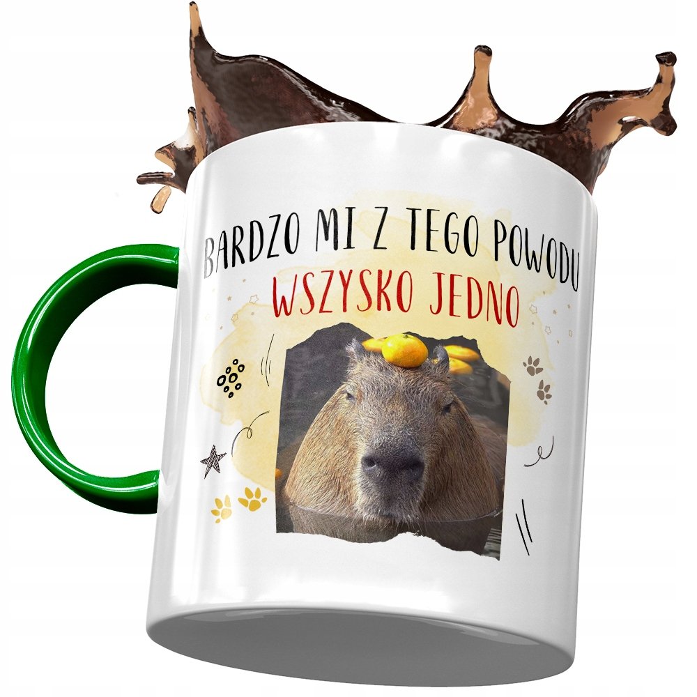 Kubek Zielony Kapibara Urodziny Imieniny Prezent z Nadrukiem ze Zdjęciem + Opakowanie na prezent (wzór 02)