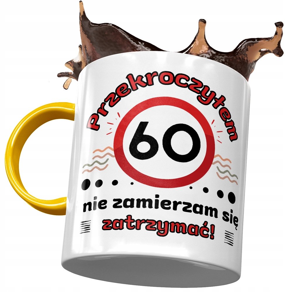 Kubek Żółty na Urodziny 60 60te 60-te na Prezent z Nadrukiem ze Zdjęciem + Opakowanie na prezent (wzór 02)
