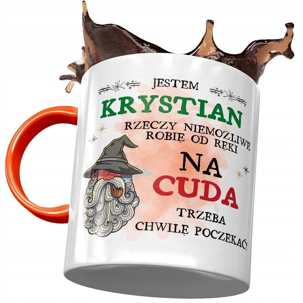 Kubek Pomarańczowy dla Krystiana Kolegi Prezent z Nadrukiem ze Zdjęciem+ Opakowanie na prezent (wzór 01)