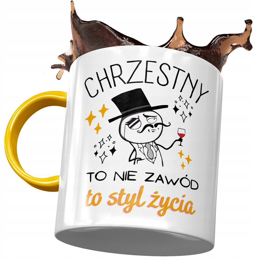 Kubek Żółty Dla Chrzestnego Rodziny na Prezent z Nadrukiem ze Zdjęciem + Opakowanie na prezent (wzór 02)