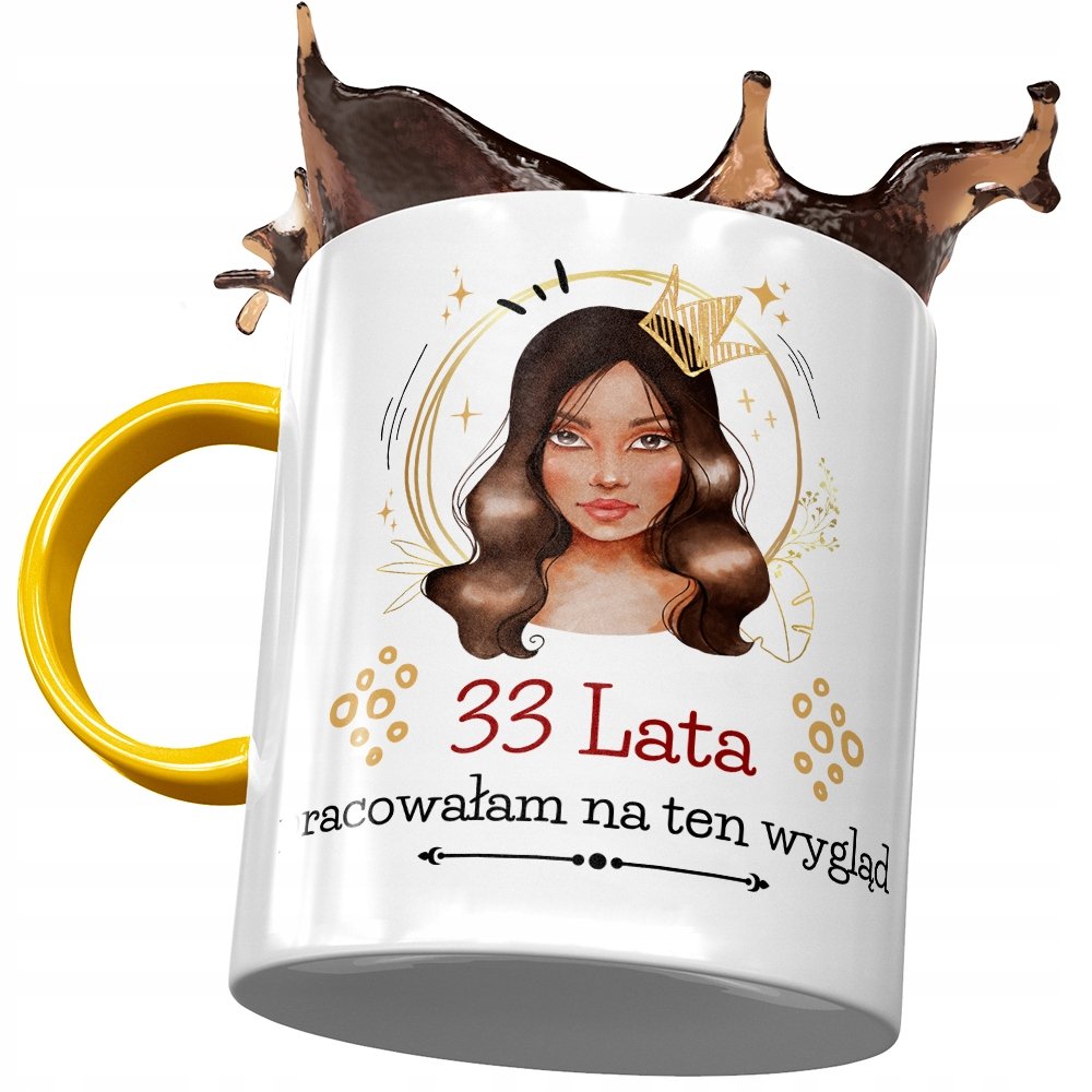 Kubek Żółty na Urodziny 33 33cie 33-cie na Prezent z Nadrukiem ze Zdjęciem + Opakowanie na prezent (wzór 02)