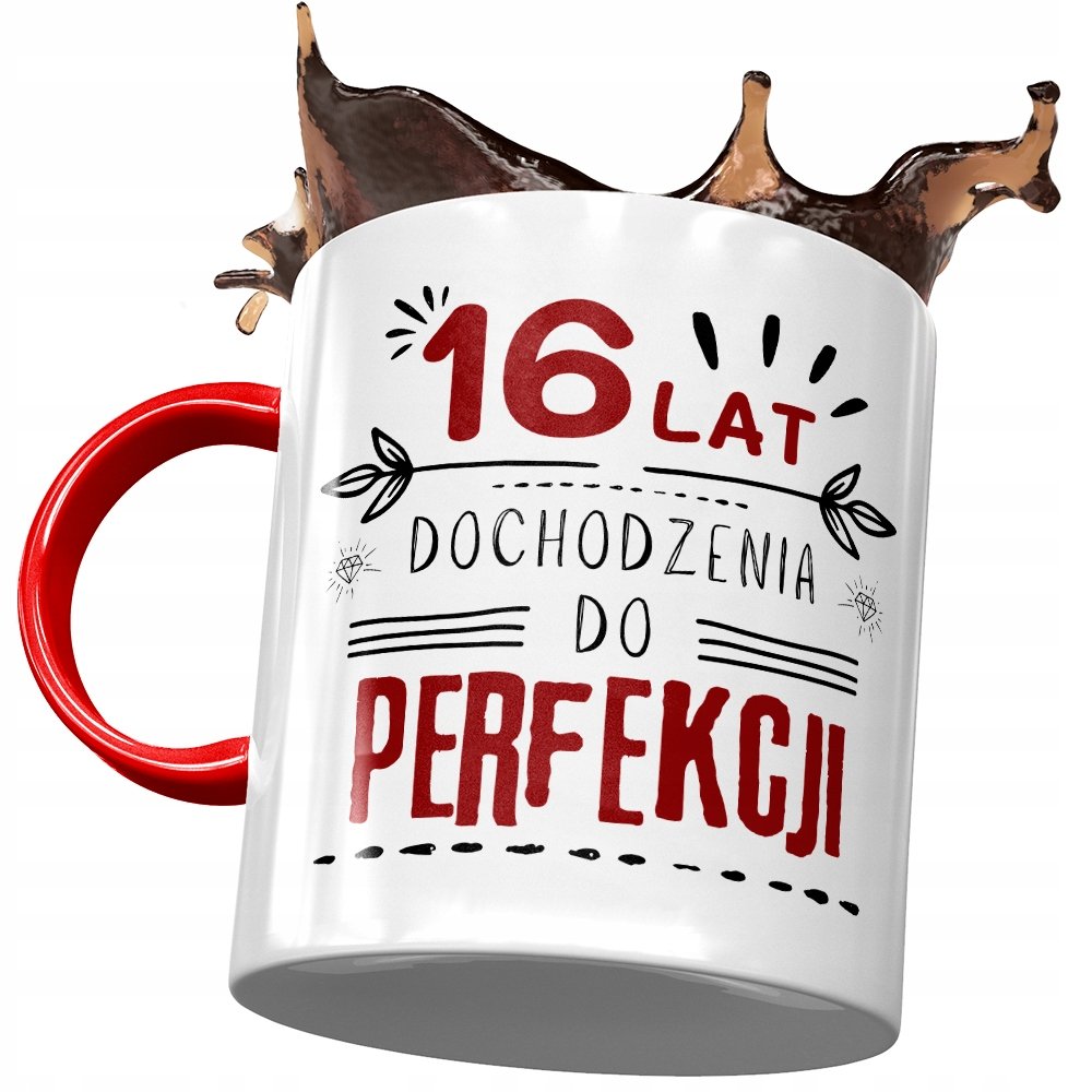 Kubek Czerwony na Urodziny 16 16ste 16-ste Prezent z Nadrukiem ze Zdjęciem + Opakowanie na prezent (wzór 02)