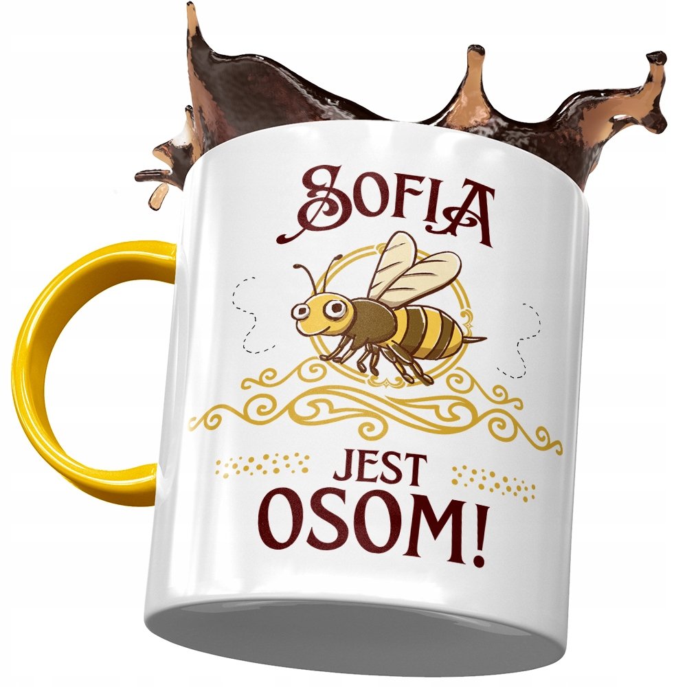 Kubek Żółty Dla Sofii Koleżanki Na Prezent z Nadrukiem ze Zdjęciem + Opakowanie na prezent (wzór 02)