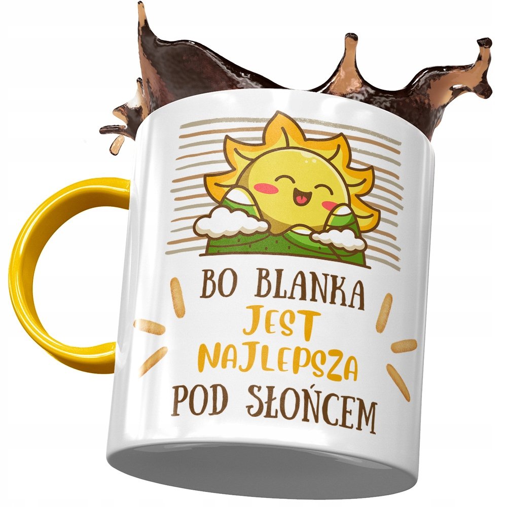 Kubek Żółty Dla Blanki Przyjaciółki Na Prezent z Nadrukiem ze Zdjęciem + Opakowanie na prezent (wzór 03)