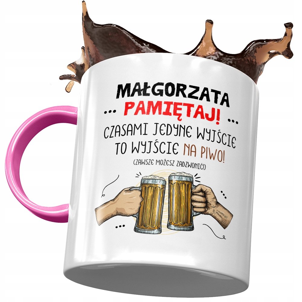 Kubek Różowy Dla Małgorzaty Koleżanki na Prezent z Nadrukiem ze Zdjęciem + Opakowanie na prezent (wzór 04)