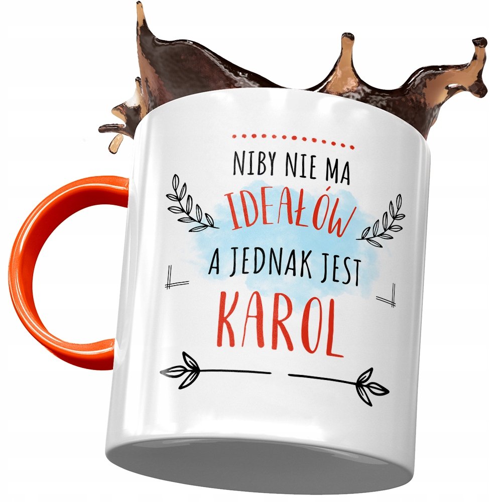 Kubek Pomarańczowy Dla Karola Kolegi Męża Prezent z Nadrukiem ze Zdjęciem + Opakowanie na prezent (wzór 03)