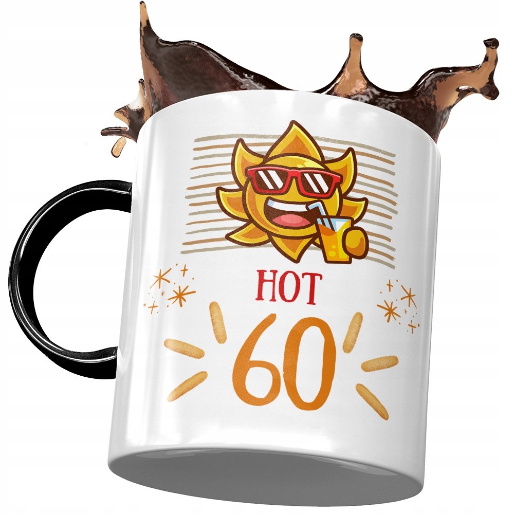 Kubek Czarny na Urodziny 60 60te 60-te Prezent z Nadrukiem ze Zdjęciem + Opakowanie na prezent (wzór 04)