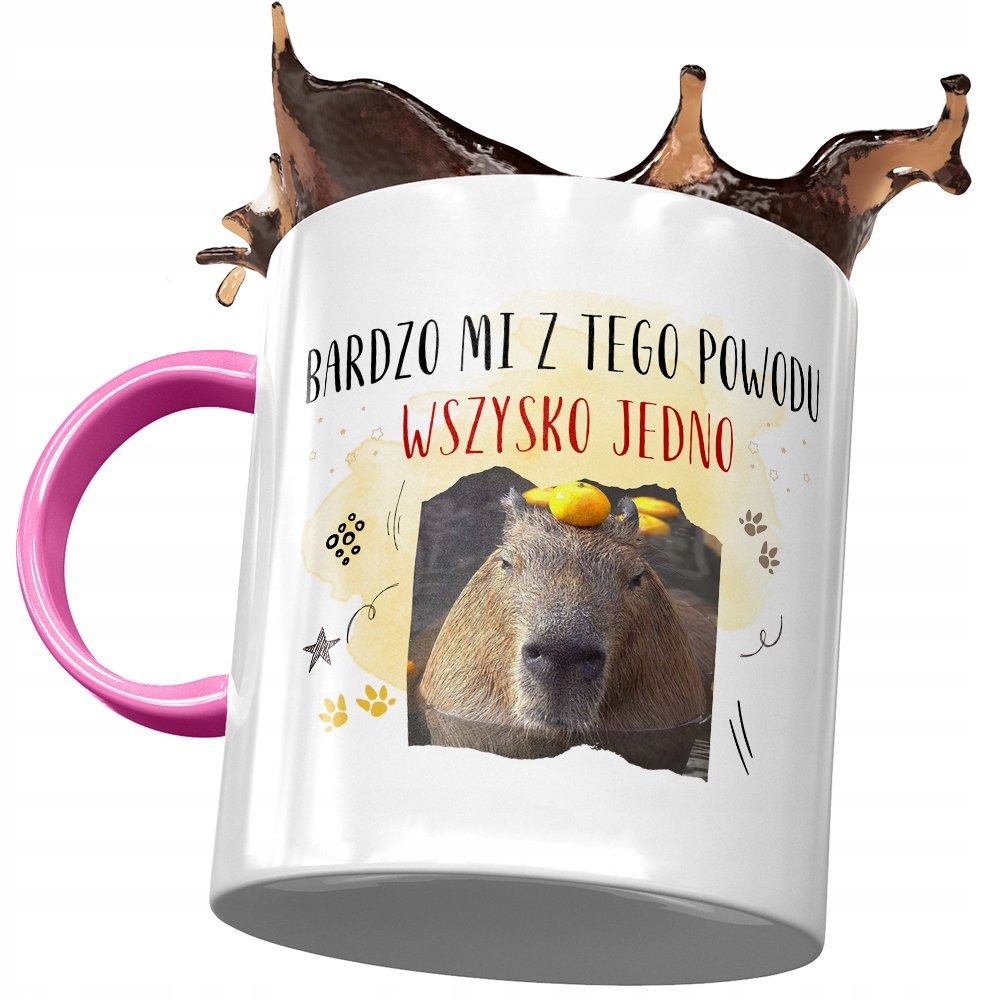 Kubek Różowy Kapibara na Urodziny Imieniny Prezent z Nadrukiem ze Zdjęciem + Opakowanie na prezent (wzór 04)