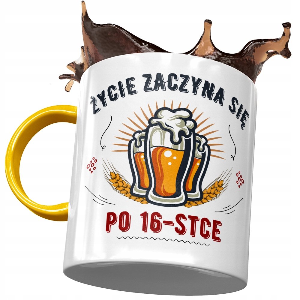 Kubek Żółty na Urodziny 16 16ste 16-ste na Prezent z Nadrukiem ze Zdjęciem + Opakowanie na prezent (wzór 02)