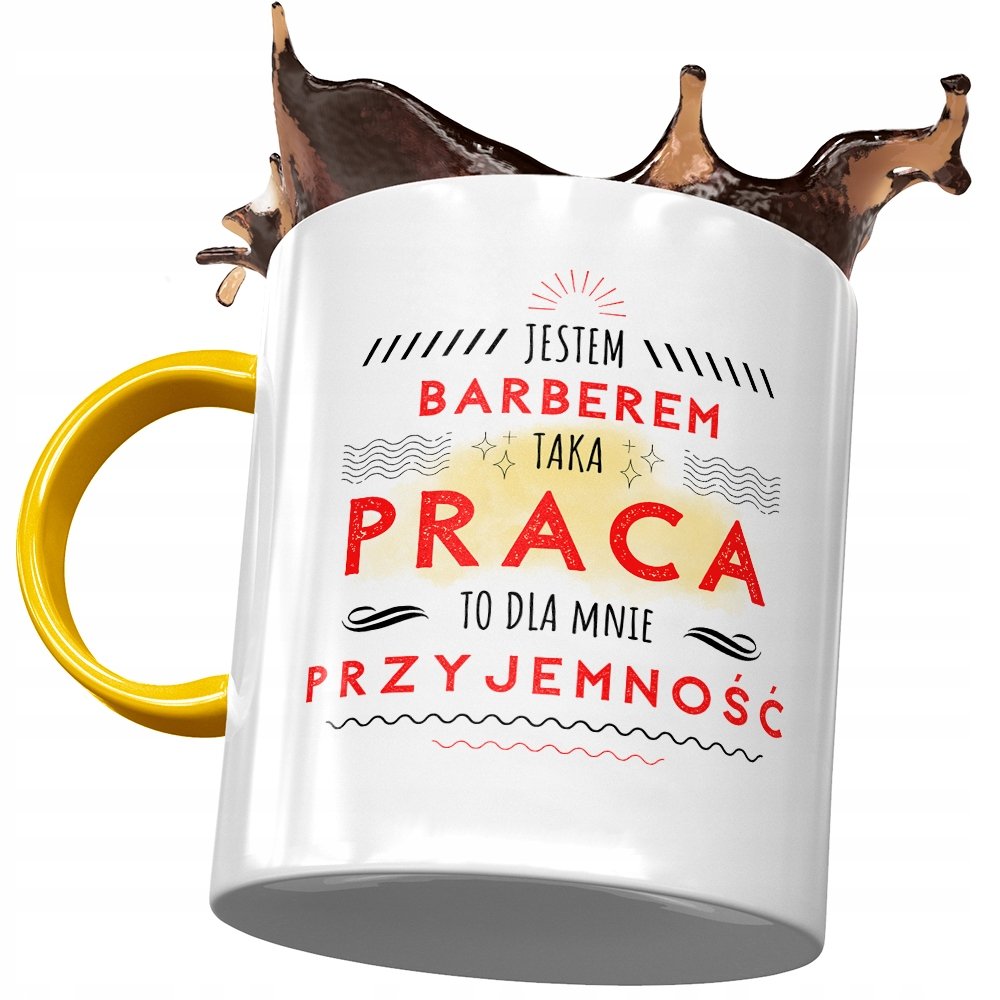 Kubek Żółty Dla Barbera To Dla Mnie Przyjemność z Nadrukiem ze Zdjęciem + Opakowanie na prezent (wzór 03)