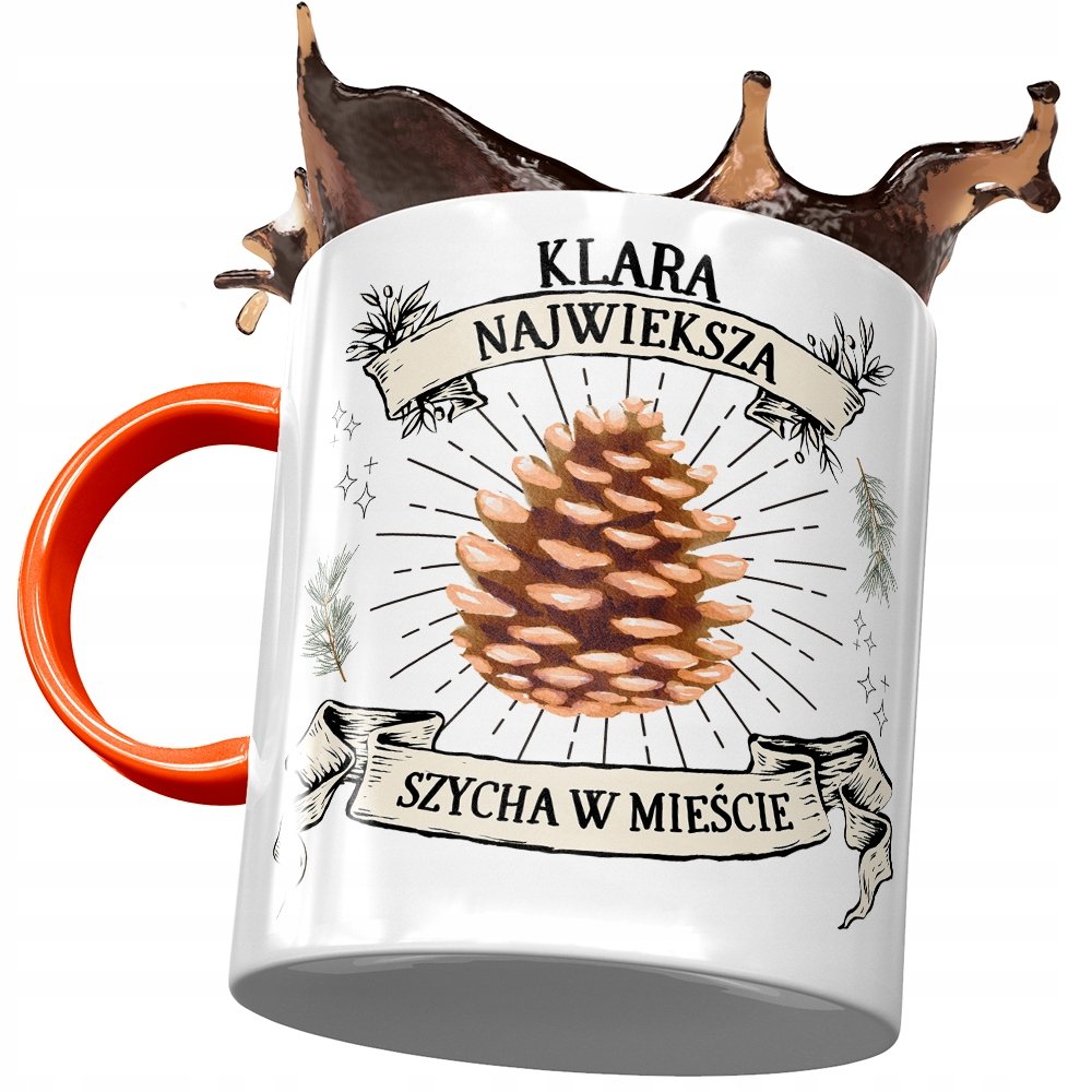 Kubek Pomarańczowy Dla Klary Żony Koleżanki z Nadrukiem ze Zdjęciem + Opakowanie na prezent (wzór 03)