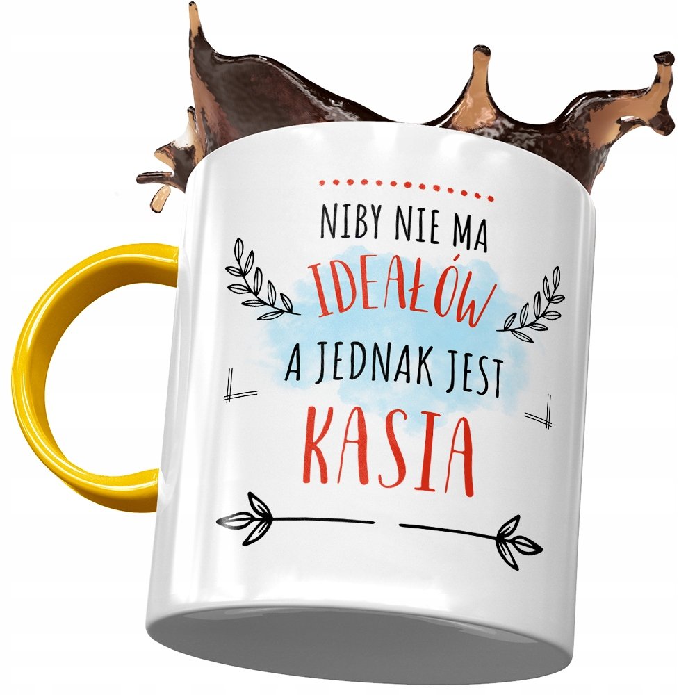 Kubek Żółty Dla Kasi Koleżanki Żony na Prezent z Nadrukiem ze Zdjęciem + Opakowanie na prezent (wzór 04)