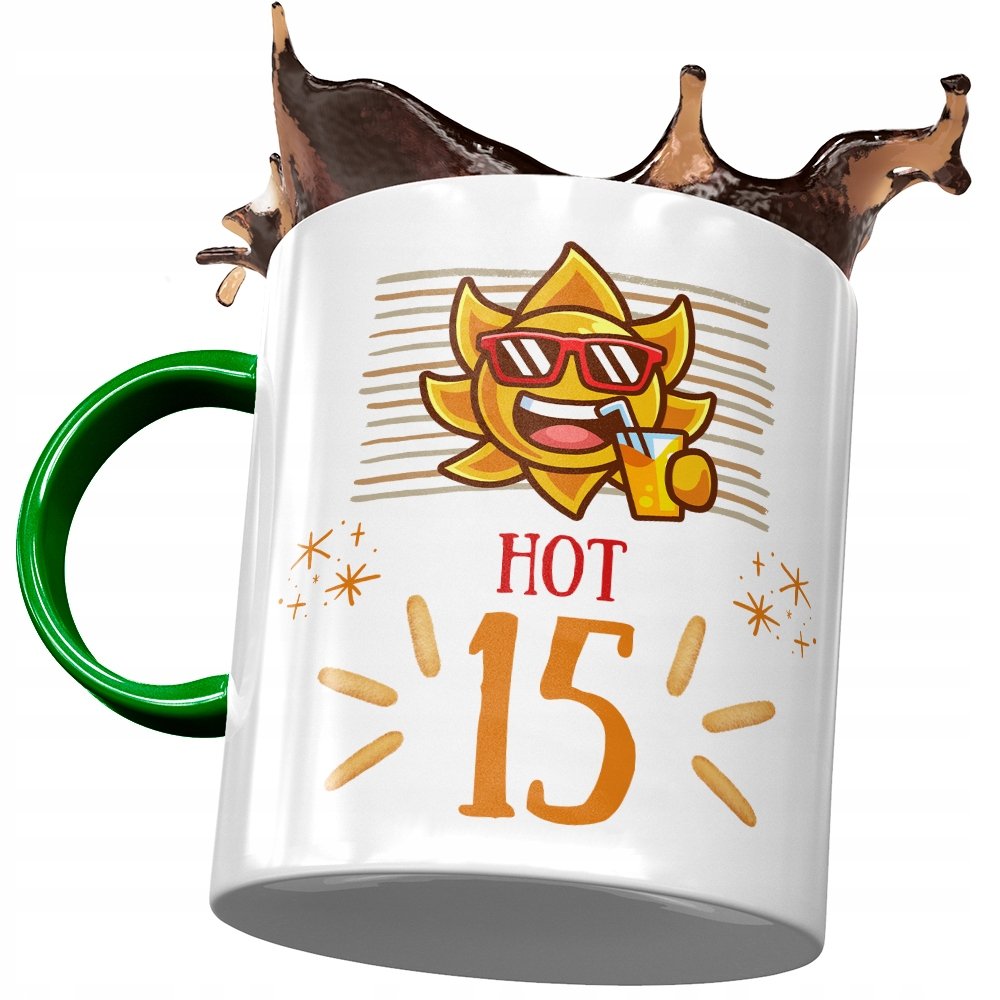 Kubek Zielony na Urodziny 15 15ste 15-ste Prezent z Nadrukiem ze Zdjęciem + Opakowanie na prezent (wzór 02)