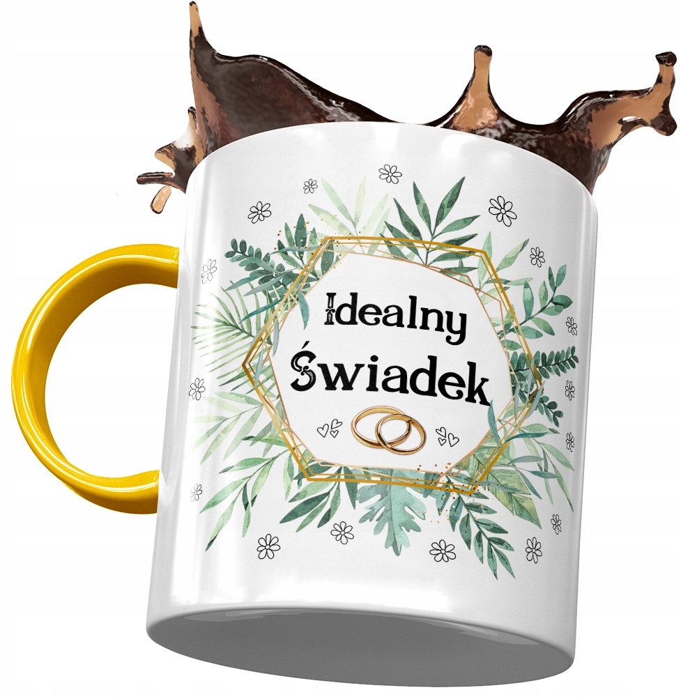 Kubek Żółty Dla Świadka Drużby Na Prezent z Nadrukiem ze Zdjęciem + Opakowanie na prezent (wzór 03)