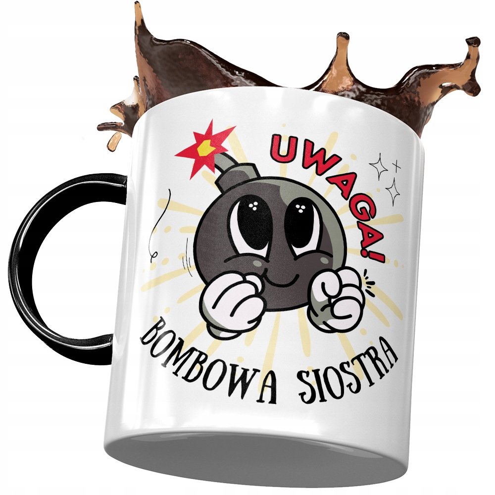 Kubek Czarny Dla Siostry na Urodziny na Prezent z Nadrukiem ze Zdjęciem + Opakowanie na prezent (wzór 04)