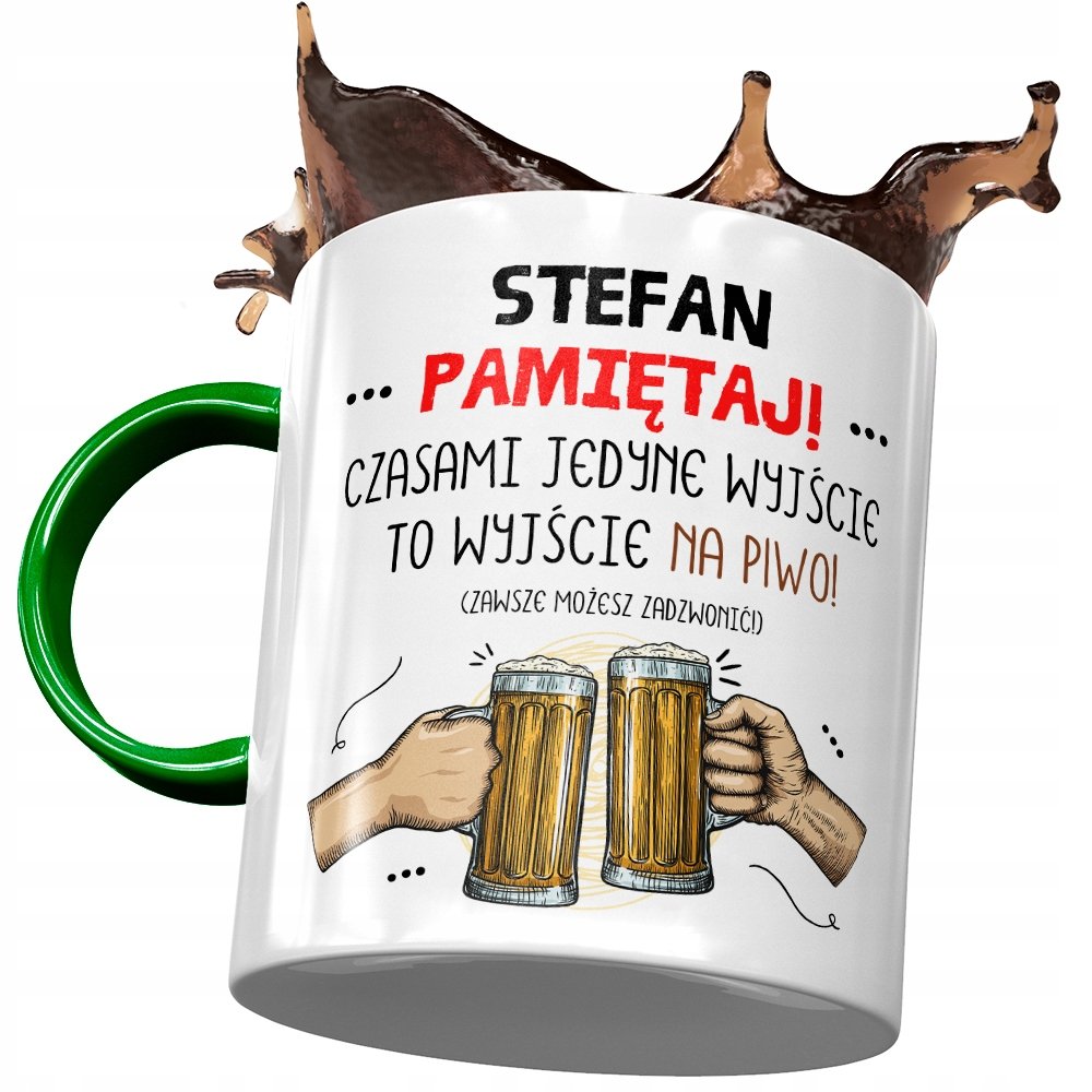 Kubek Zielony dla Stefana Męża Kolegi Prezent z Nadrukiem ze Zdjęciem + Opakowanie na prezent (wzór 03)