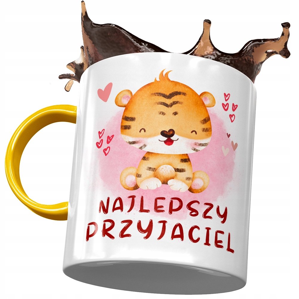 Kubek Żółty z Tygryskiem Słodki na Prezent z Nadrukiem ze Zdjęciem + Opakowanie na prezent (wzór 04)