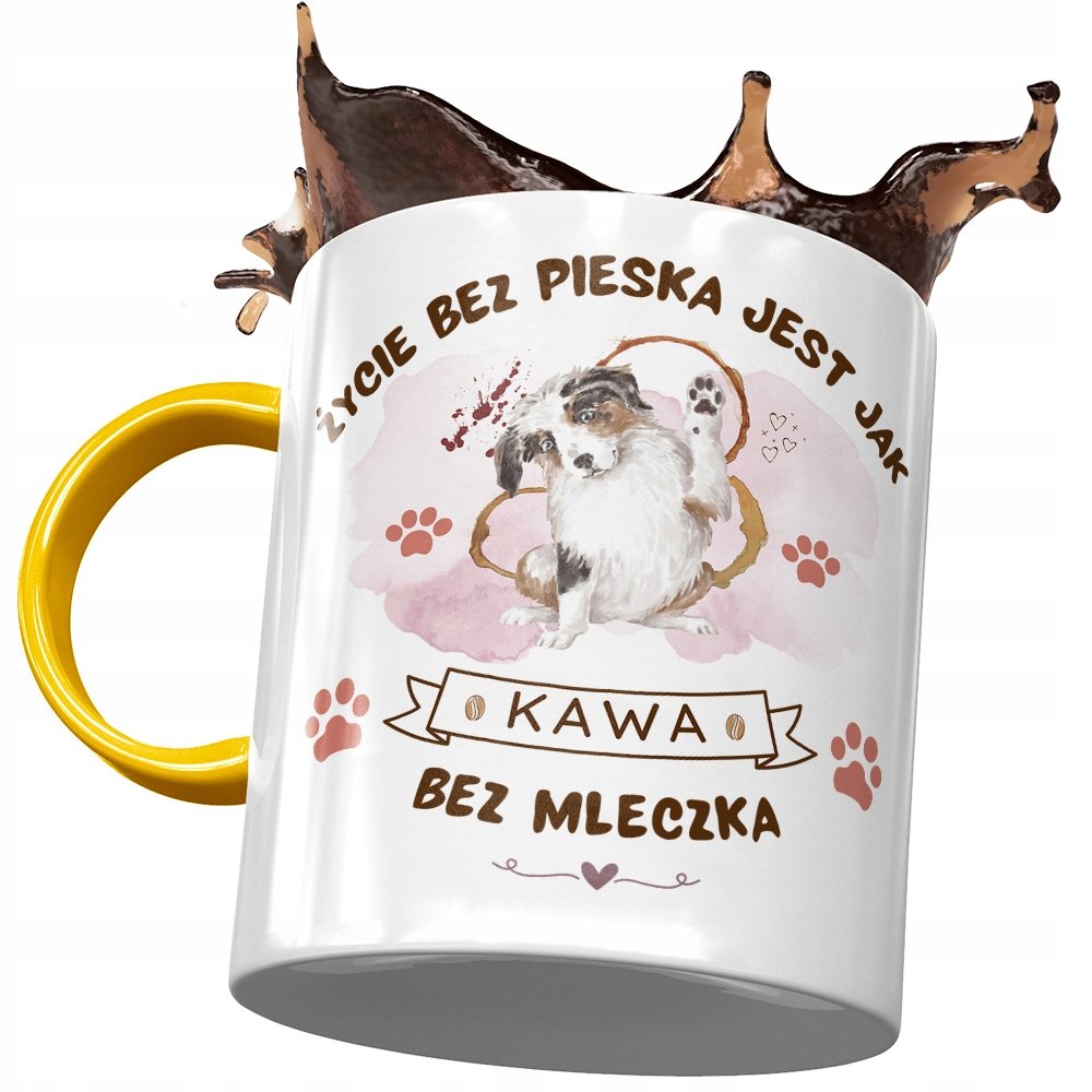 Kubek Żółty z Pieskiem Psem Słodki na Prezent z Nadrukiem ze Zdjęciem + Opakowanie na prezent (wzór 03)