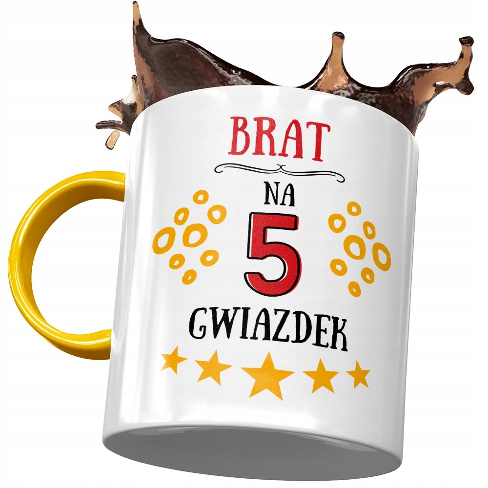 Kubek Żółty Dla Brata na Urodziny Prezent z Nadrukiem ze Zdjęciem + Opakowanie na prezent (wzór 04)