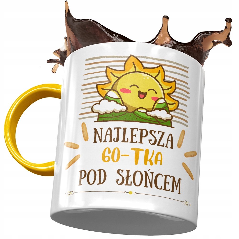 Kubek Żółty na Urodziny 60 60te 60-te na Prezent z Nadrukiem ze Zdjęciem + Opakowanie na prezent (wzór 02)