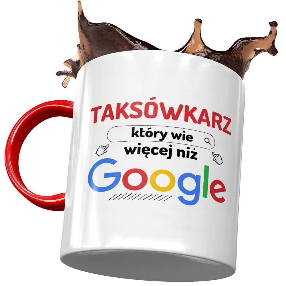 Kubek Czerwony Dla Taksówkarza Więcej Niż Google z Nadrukiem ze Zdjęciem+ Opakowanie na prezent (wzór 01)