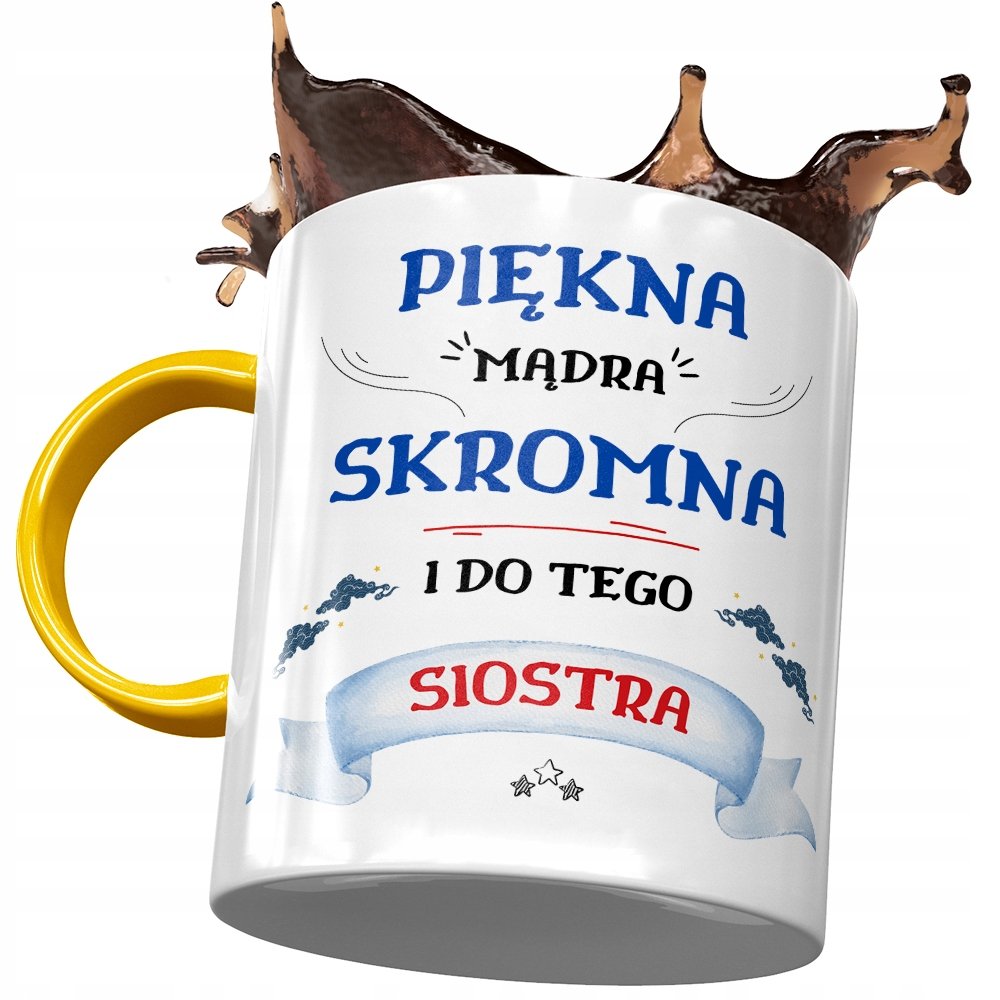 Kubek Żółty Dla Siostry na Urodziny na Prezent z Nadrukiem ze Zdjęciem + Opakowanie na prezent (wzór 02)