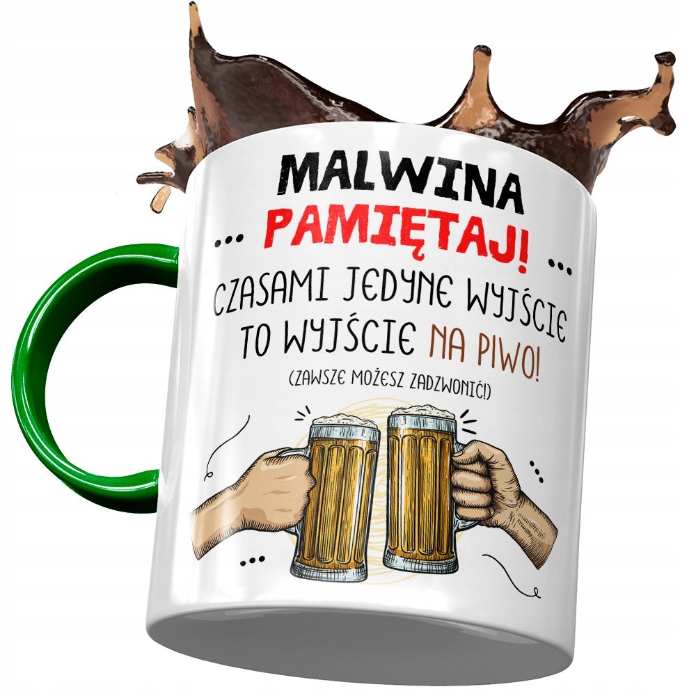 Kubek Zielony Dla Malwiny Koleżanki Żony Prezent z Nadrukiem ze Zdjęciem+ Opakowanie na prezent (wzór 01)