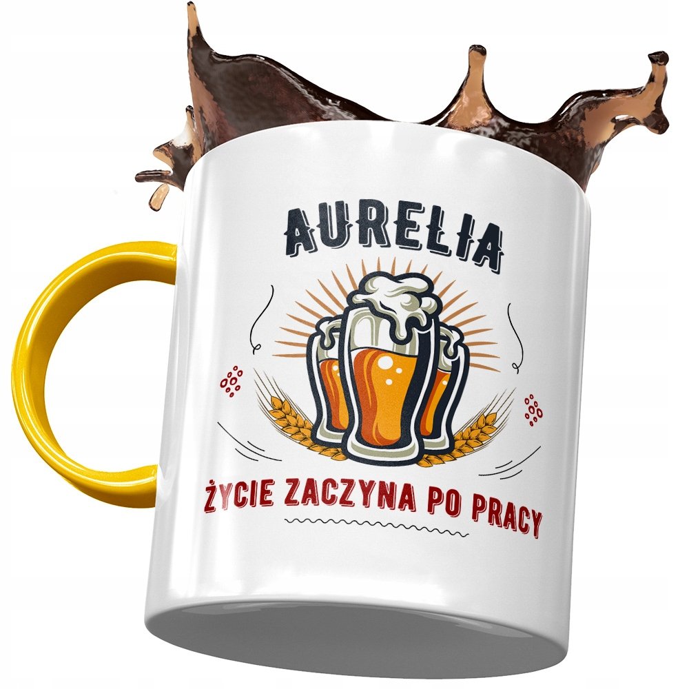 Kubek Żółty Dla Aurelii Żony Koleżanki Na Prezent z Nadrukiem ze Zdjęciem + Opakowanie na prezent (wzór 02)