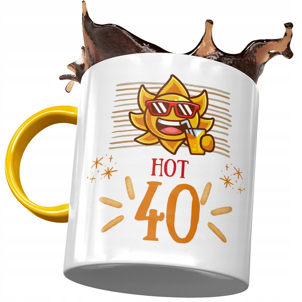 Kubek Żółty na Urodziny 40 40ste 40-ste na Prezent z Nadrukiem ze Zdjęciem + Opakowanie na prezent (wzór 02)