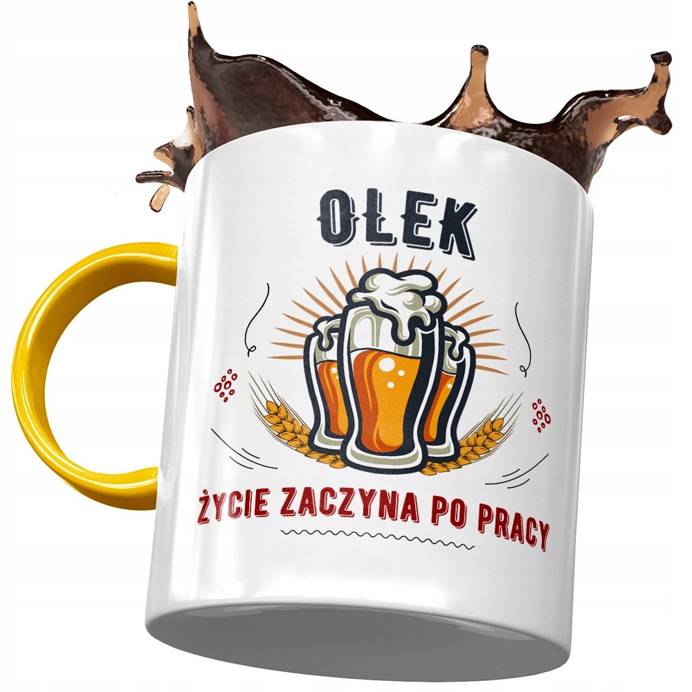 Kubek Żółty dla Aleksandra Olka Kolegi na Prezent z Nadrukiem ze Zdjęciem+ Opakowanie na prezent (wzór 01)