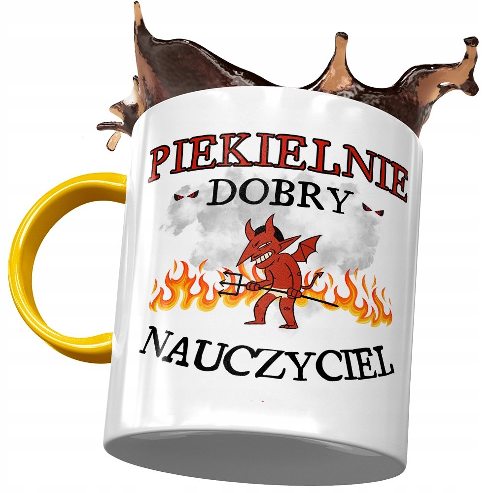 Kubek Żółty Dla Nauczyciela Piekielnie Dobry z Nadrukiem ze Zdjęciem + Opakowanie na prezent (wzór 02)