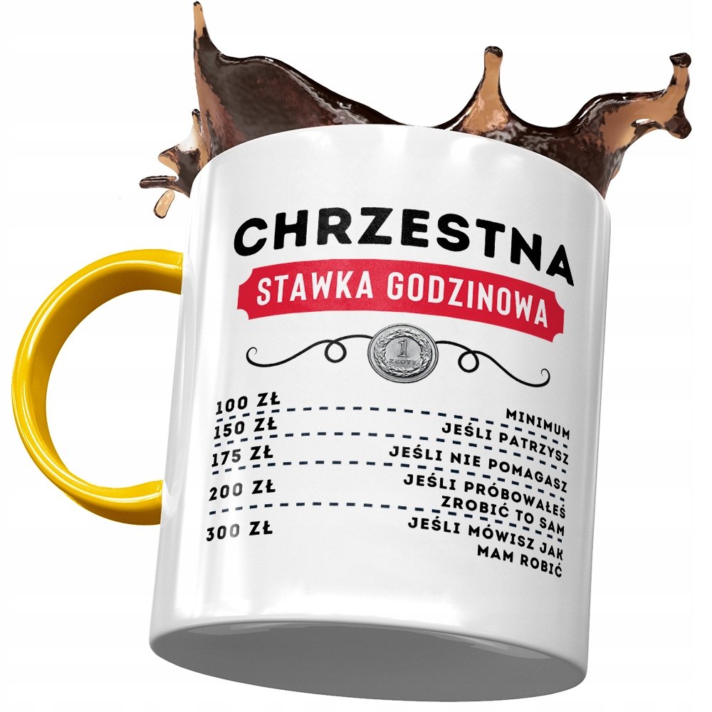 Kubek Żółty Dla Chrzestnej na Urodziny na Prezent z Nadrukiem ze Zdjęciem + Opakowanie na prezent (wzór 02)