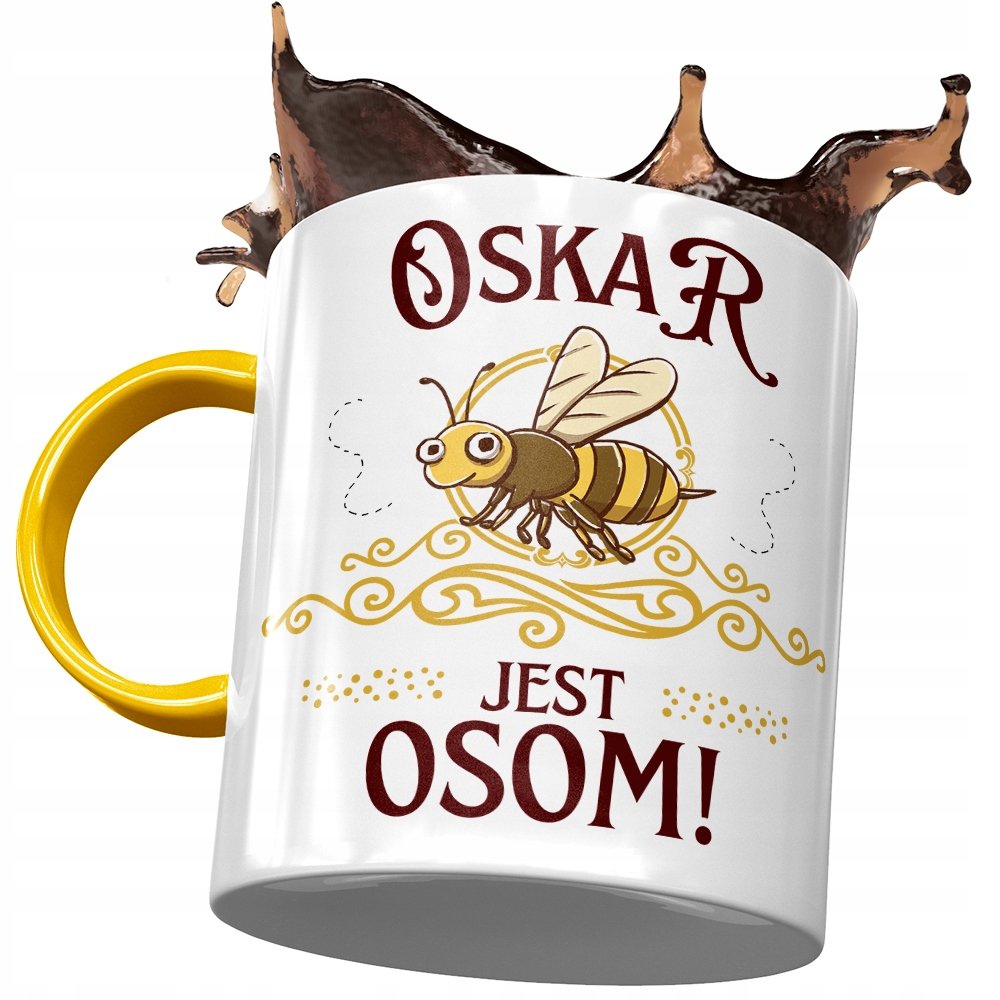 Kubek Żółty Dla Oskara Kolegi Męża syna na Prezent z Nadrukiem ze Zdjęciem + Opakowanie na prezent (wzór 02)