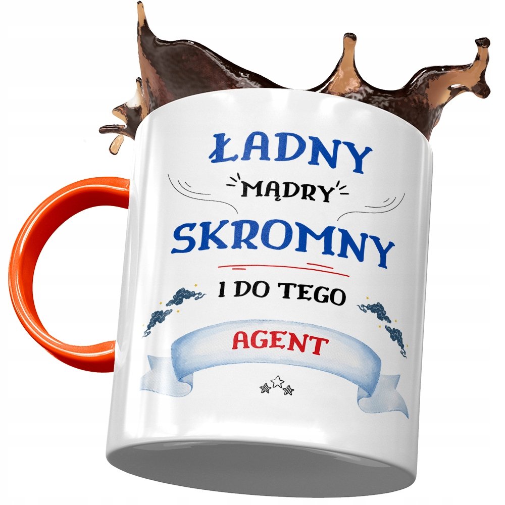Kubek Pomarańczowy dla Agenta Ładny Mądry Skromny z Nadrukiem ze Zdjęciem+ Opakowanie na prezent (wzór 01)