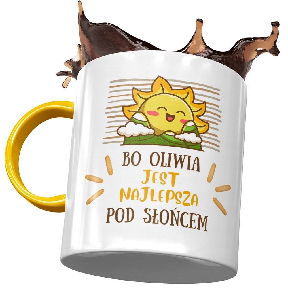 Kubek Żółty Dla Oliwii Koleżanki Dziewczyny z Nadrukiem ze Zdjęciem + Opakowanie na prezent (wzór 03)