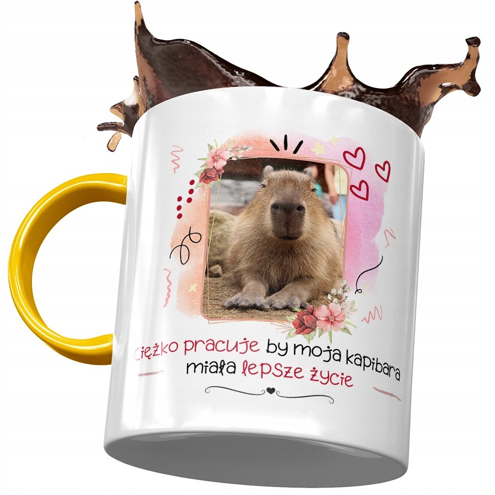 Kubek Żółty Kapibara na Urodziny Imieniny Prezent z Nadrukiem ze Zdjęciem + Opakowanie na prezent (wzór 03)
