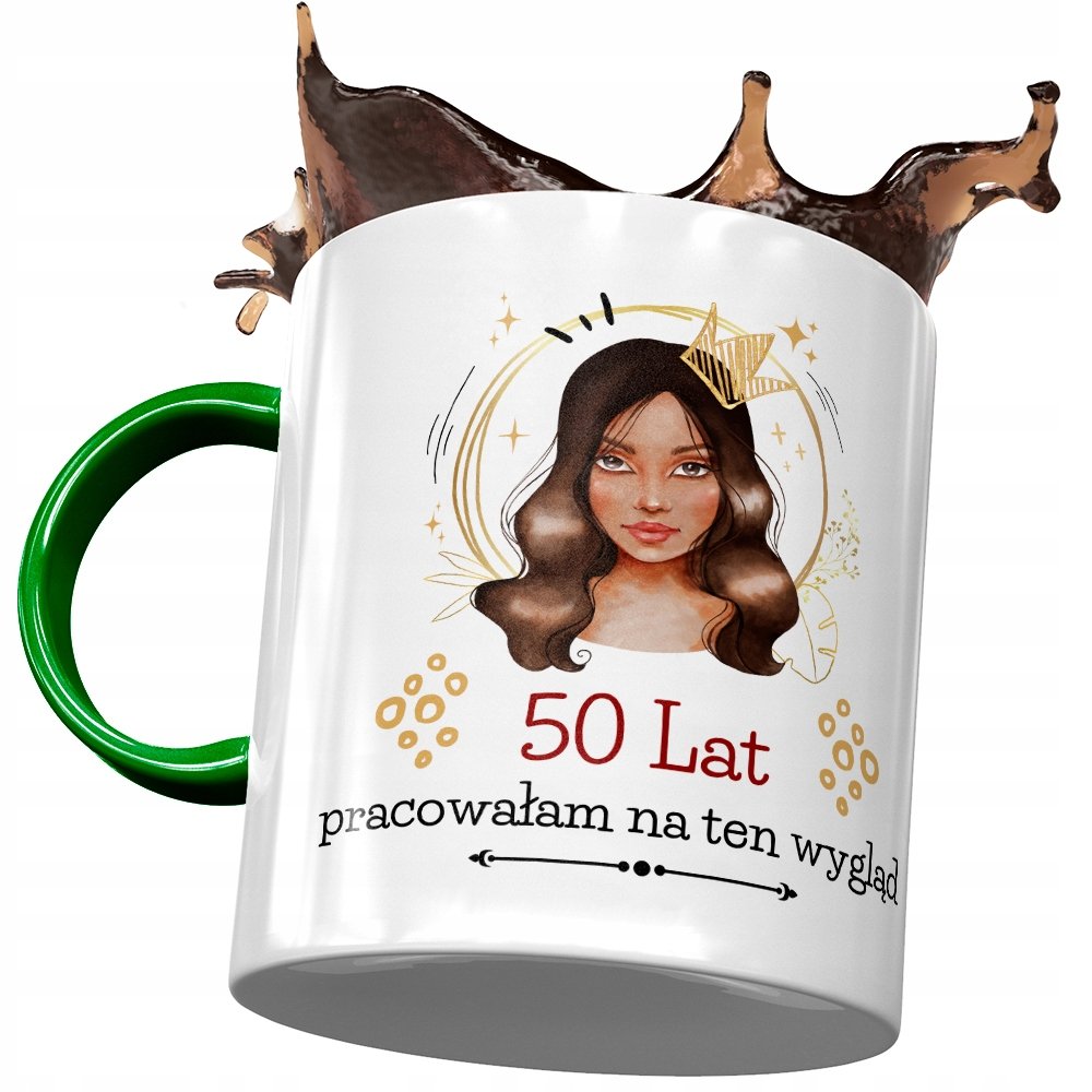 Kubek Zielony na Urodziny 50 50te 50-te na Prezent z Nadrukiem ze Zdjęciem + Opakowanie na prezent (wzór 03)