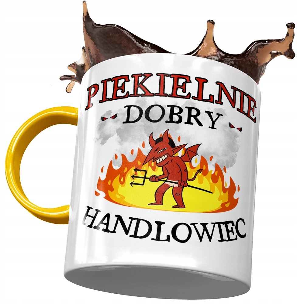 Kubek Żółty Dla Handlowca Piekielnie Dobry z Nadrukiem ze Zdjęciem + Opakowanie na prezent (wzór 04)