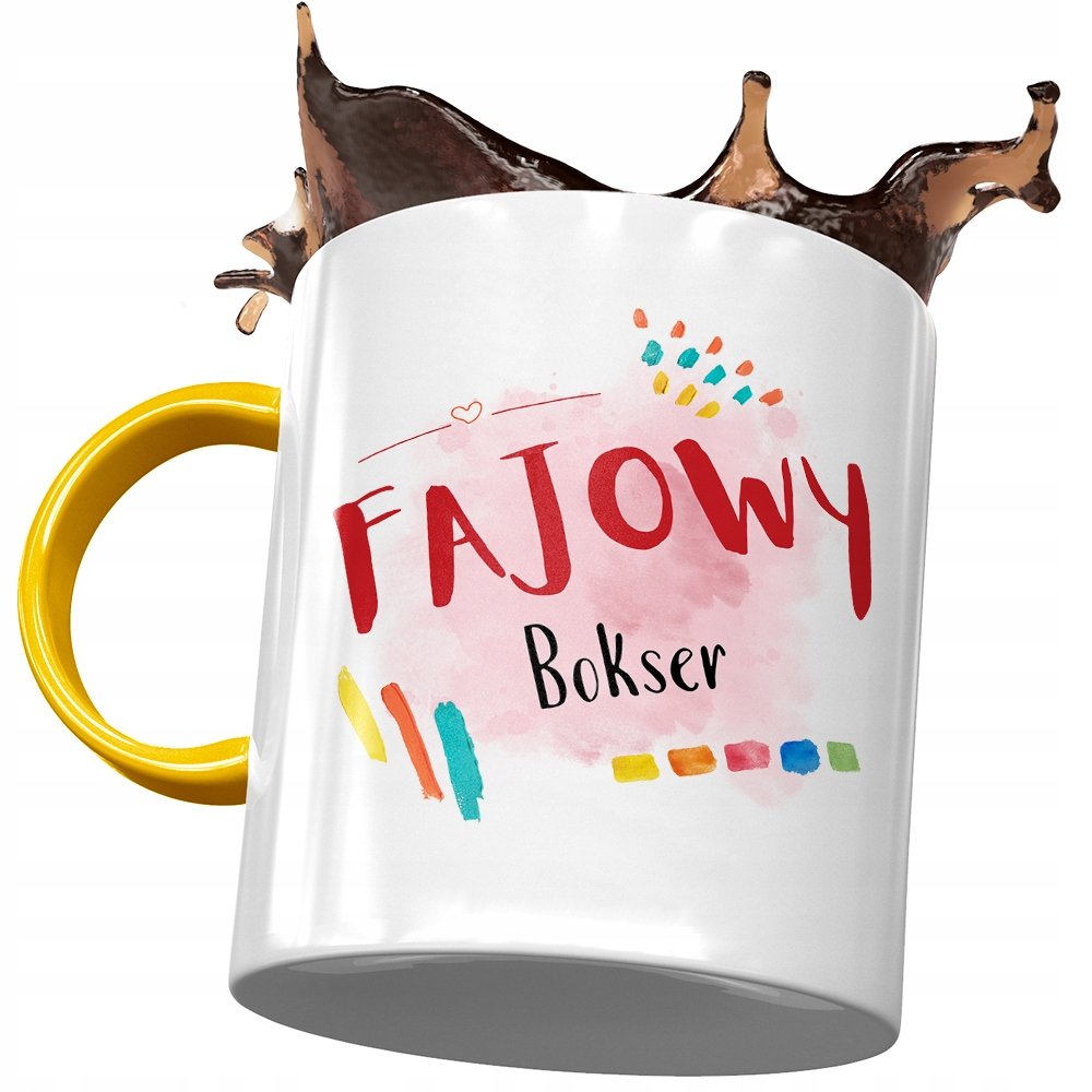 Kubek Żółty Dla Boksera Fajowy Bokser Na Prezent z Nadrukiem ze Zdjęciem + Opakowanie na prezent (wzór 03)