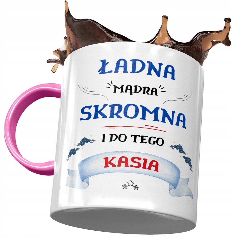Kubek Różowy Dla Kasi Katarzyny Żony na Prezent z Nadrukiem ze Zdjęciem + Opakowanie na prezent (wzór 03)