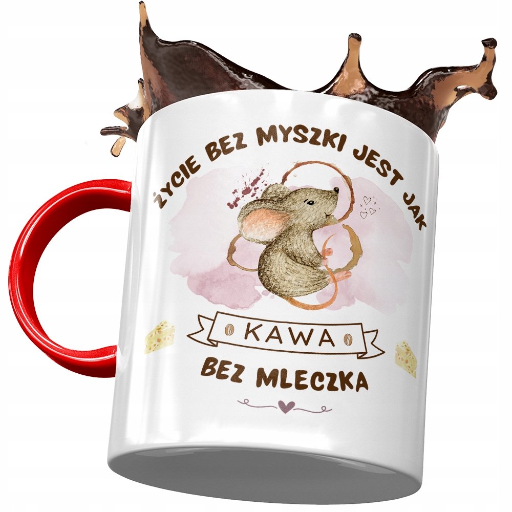 Kubek Czerwony z Myszą Myszką Słodki na Prezent z Nadrukiem ze Zdjęciem + Opakowanie na prezent (wzór 02)