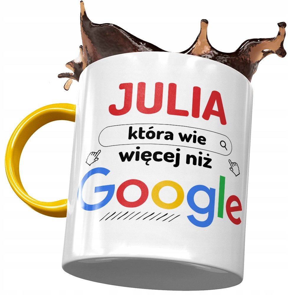 Kubek Żółty dla Julii Julki Koleżanki Przyjaciółki z Nadrukiem ze Zdjęciem + Opakowanie na prezent (wzór 03)