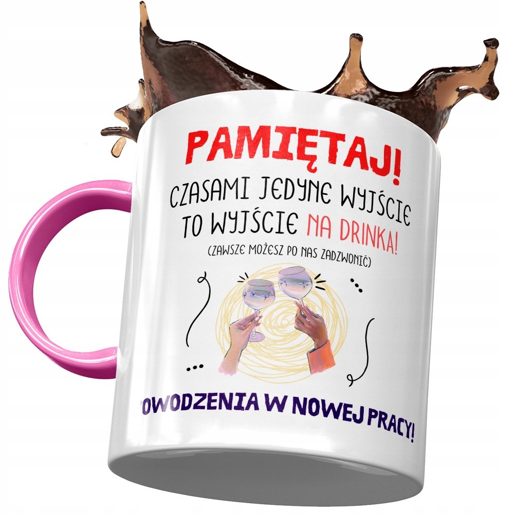 Kubek Różowy na Pożegnanie z Pracy Na Prezent z Nadrukiem ze Zdjęciem + Opakowanie na prezent (wzór 04)