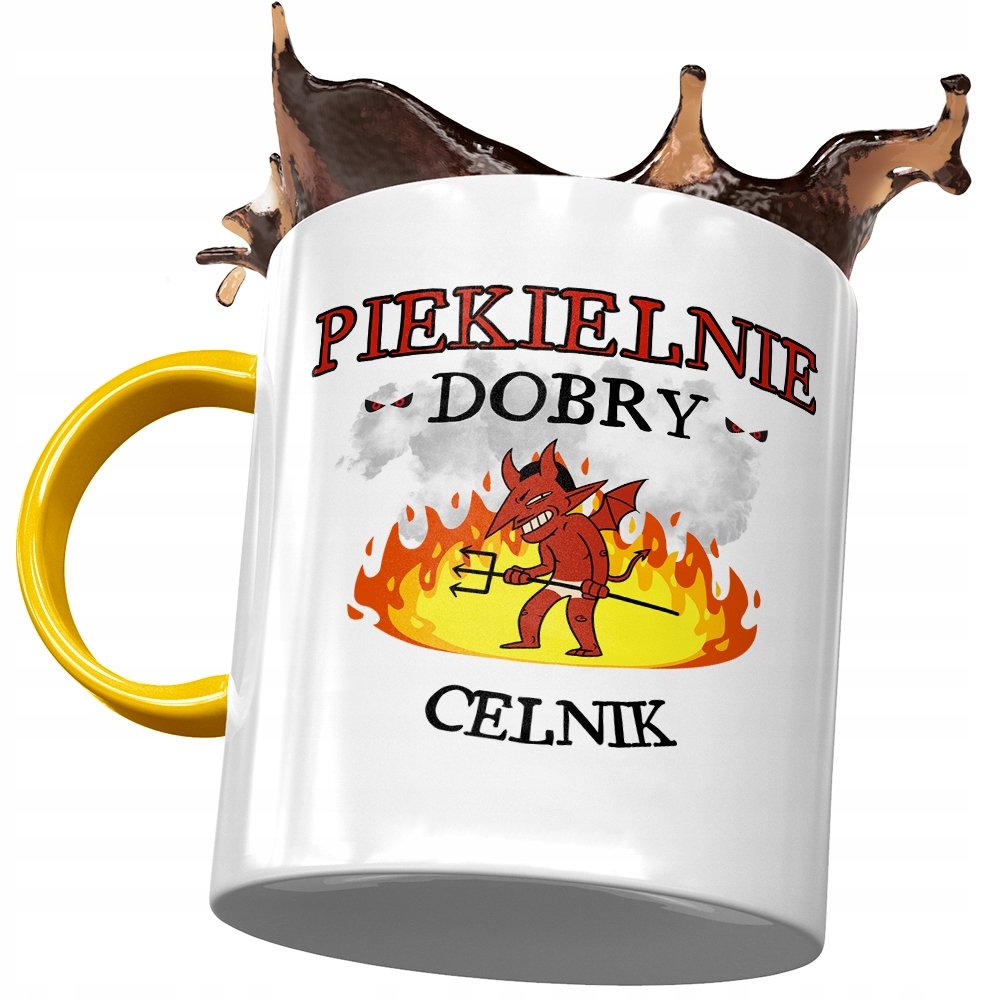 Kubek Żółty Dla Celnika Piekielnie Dobry Celnik z Nadrukiem ze Zdjęciem + Opakowanie na prezent (wzór 04)