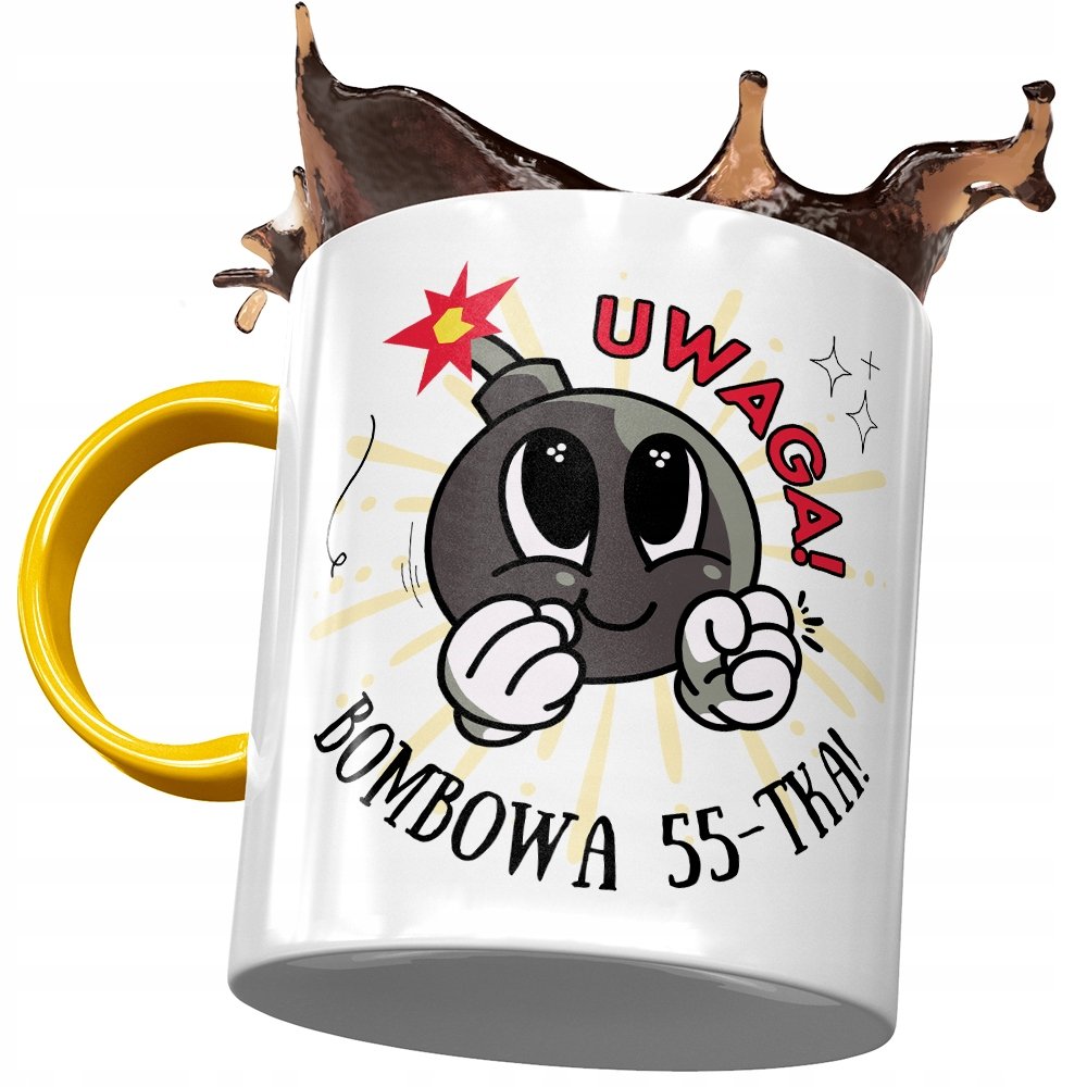 Kubek Żółty na Urodziny 55 55te 55-te na Prezent z Nadrukiem ze Zdjęciem + Opakowanie na prezent (wzór 04)