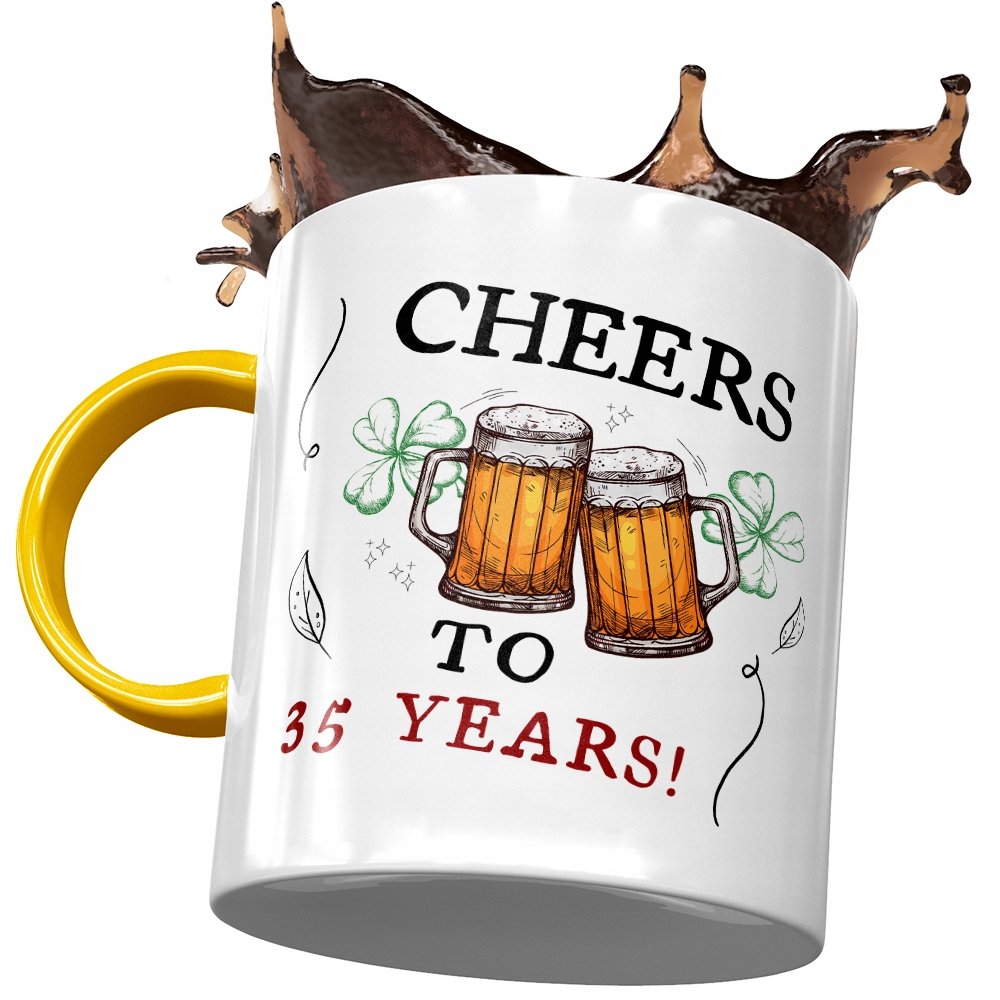Kubek Żółty na Urodziny 35 35te 35-te na Prezent z Nadrukiem ze Zdjęciem + Opakowanie na prezent (wzór 03)