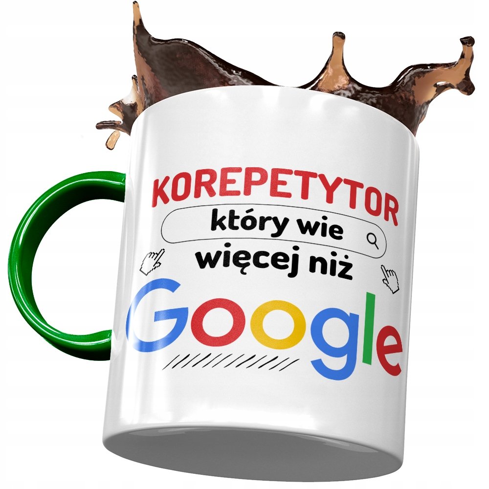 Kubek Zielony Dla Korepetytora Wie Więcej Niż z Nadrukiem ze Zdjęciem + Opakowanie na prezent (wzór 04)