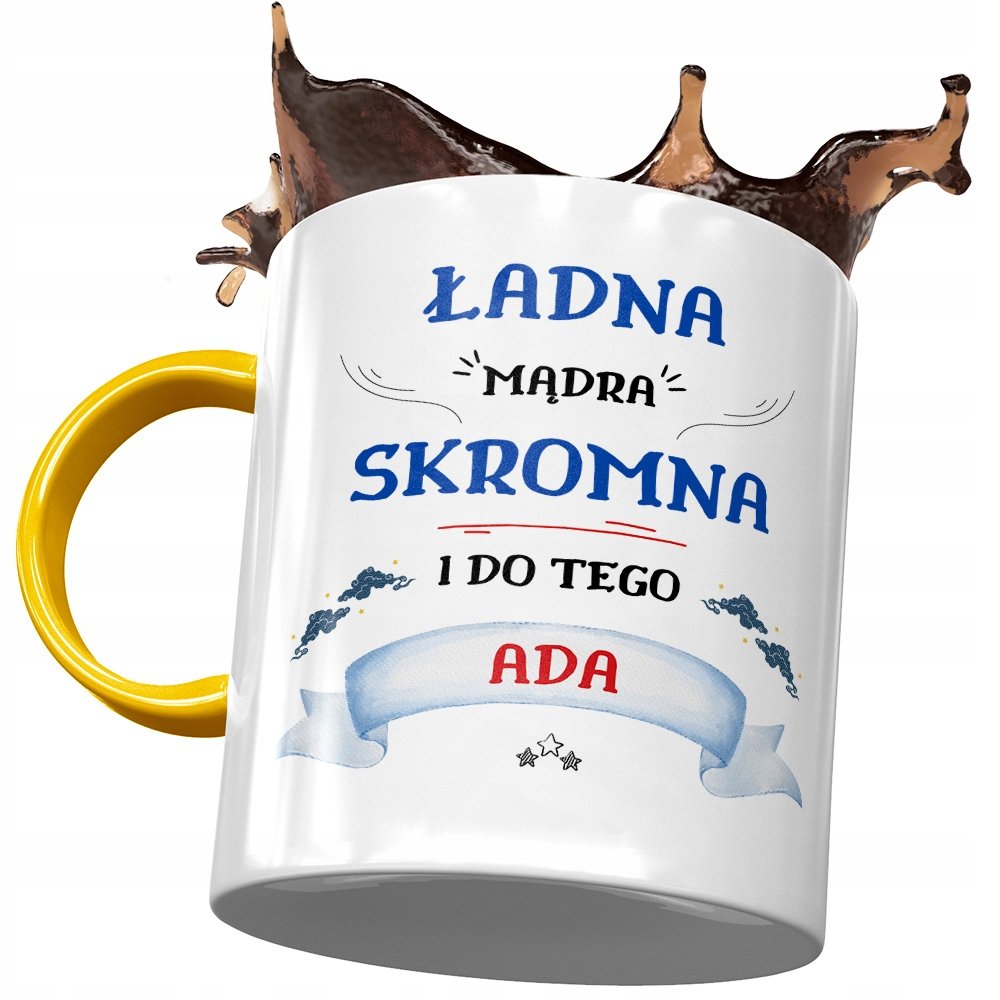 Kubek Żółty Dla Ady Żony Koleżanki na Prezent z Nadrukiem ze Zdjęciem + Opakowanie na prezent (wzór 04)